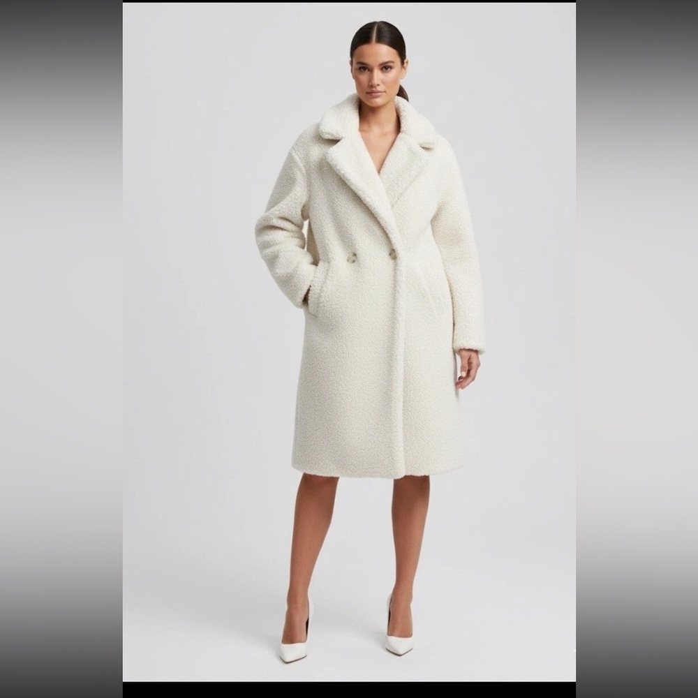 Zara Women Ivory Teddy Fleece Sherpa Faux Shearling Button Coat Jacket Medium M